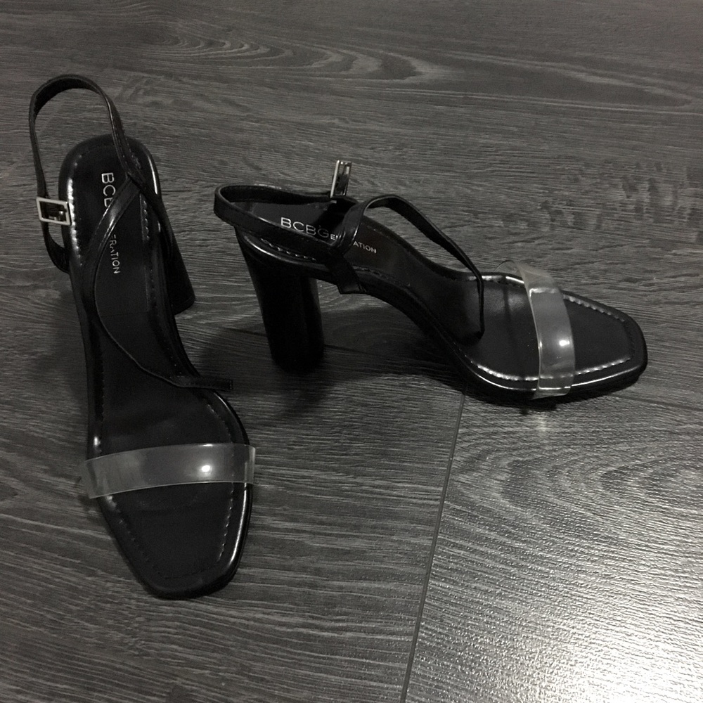 BCBGeneration Black ans Clear strap heels